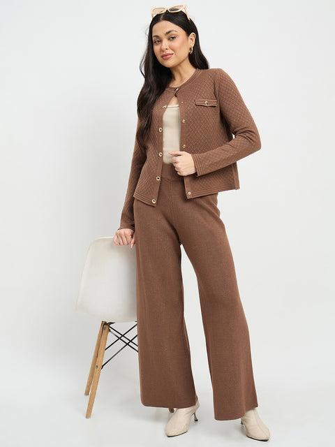 Madame Round Neck Cardigan and Trousers Co-ord Set