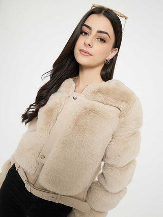 Madame Faux Fur Beige Bomber Jacket