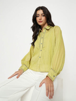 Madame Textured Nylon Blend Cyber Lime Full Sleeve Shirt