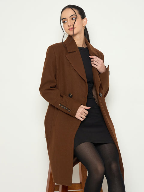 Madame Tan Brown Lapel Collar Long Coat