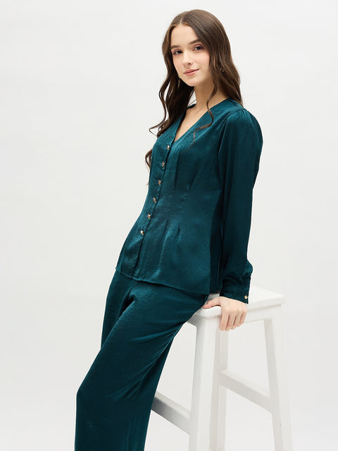 Madame Teal Textured Satin Co-ord Set