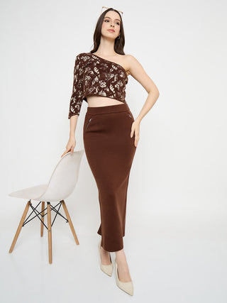 Madame Printed Top and Maxi Skirt Brown Co-ord Set