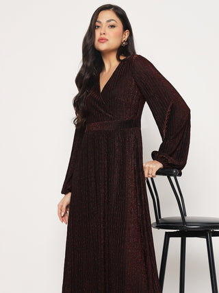 Madame Cinched Waist Fit and Flare Maroon Maxi Dress