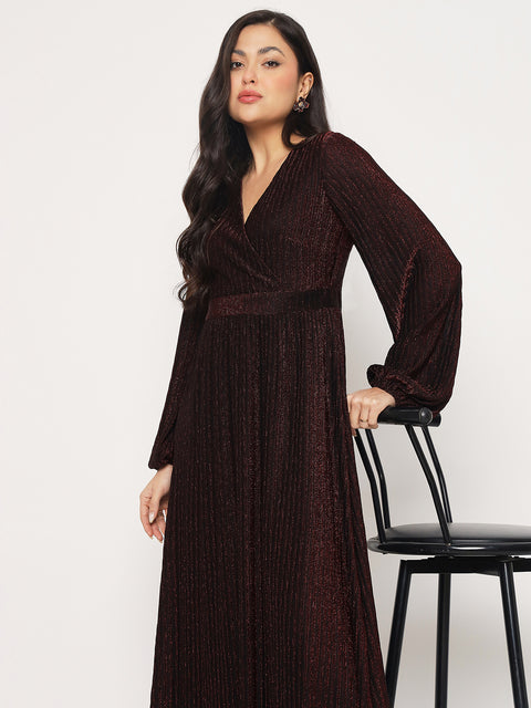 Madame Cinched Waist Fit and Flare Maroon Maxi Dress