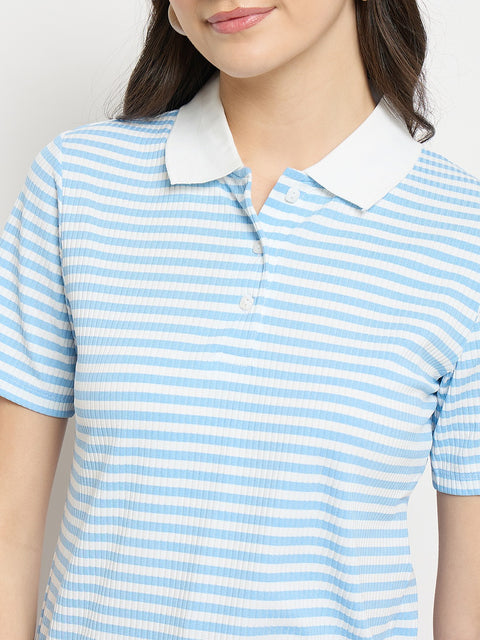 Madame Blue Striped Polo T-Shirt