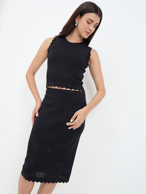 Madame Black Knitted Skirt Co-ord Set