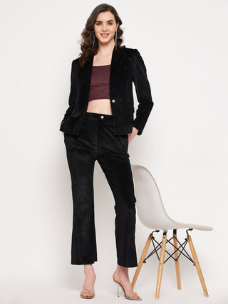 Madame Lapel Collar Shimmery Black Blazer