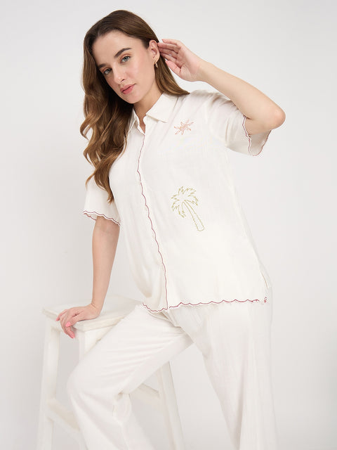 Madame Off White Rayon Blend Coord Set