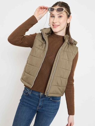 Madame Sleeveless Quilted Green Puffer Jacket