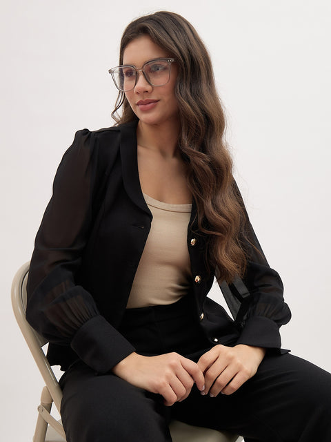 Madame Black Lapel Neck Co-ord Set