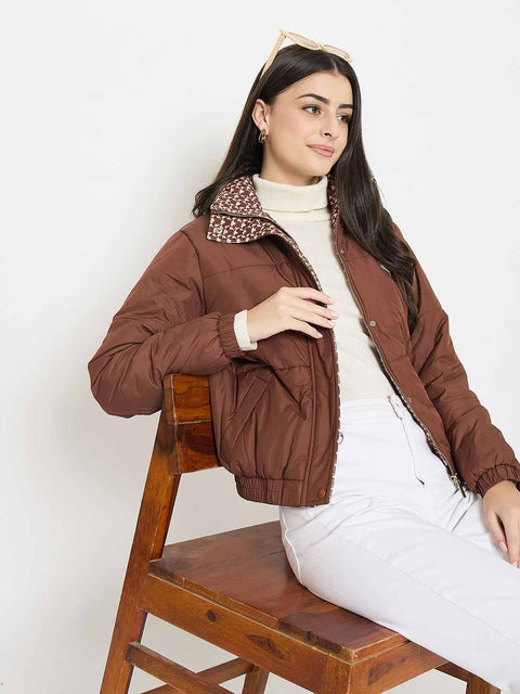 Madame Disney Printed Quilted Brown Puffer Jacket