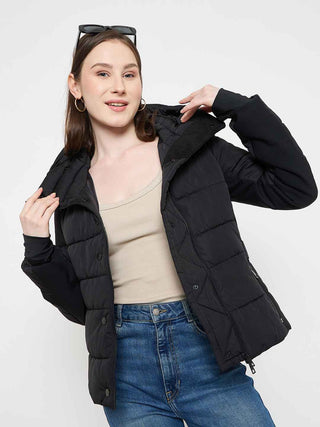 Madame Black Quilted Puffer Jacket with Hood