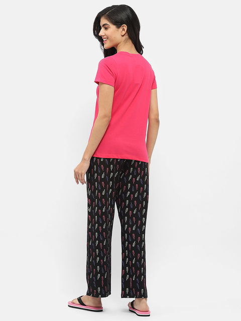 mSECRET Hot Pink T-shirt with Graphic Print Pajama and Shorts Nightsuit