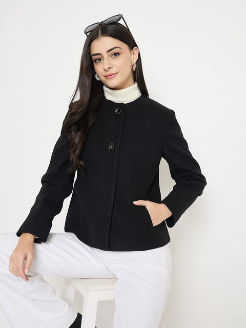 Madame Round Neck Black Short Coat