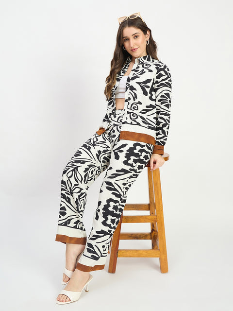 Madame Printed Contrast Detail Black Co-ord Set