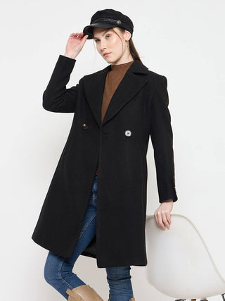 Madame Notch Lapel Neckline Long Coat with Buttons