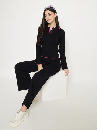 Madame Contrast Trim Black Knitted Co-ord Set