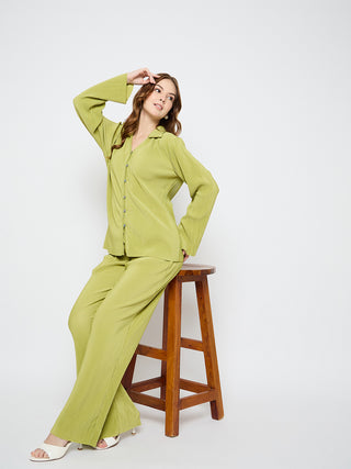 Madame Solid Shirt and Bottom Lime Green Co-ord Set