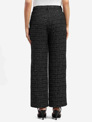 Madame Shanaya Kapoor Black Embellished Button Straight Fit Tweed Trousers