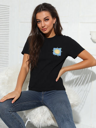 Madame Black Cotton Pocket Print T-Shirt