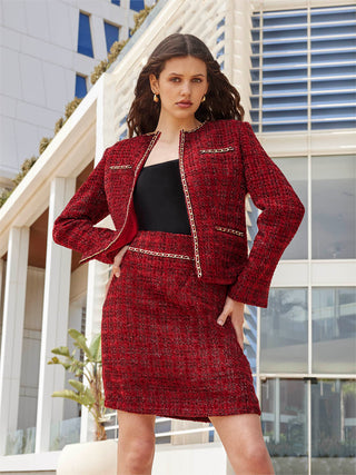 Madame Maroon Textured Tweed Mini Skirt
