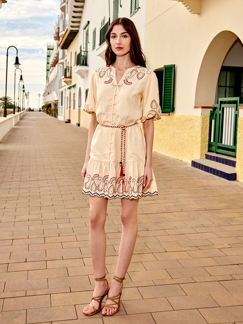 Madame Beige Viscose-Cotton-Linen Blend Dress