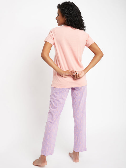 mSECRET Peach Printed Cotton Nightsuit