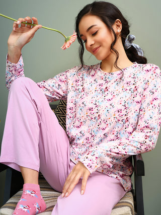 mSECRET Printed Top and Bottoms Lavender Night suit