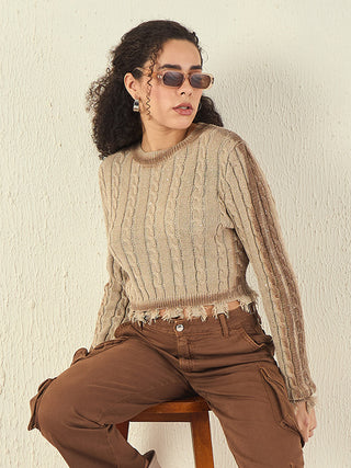 Madame Cable Knit Fawn Crop Sweater