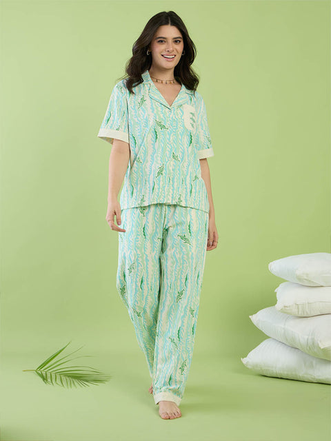 mSECRET Mint Printed Cotton Half Sleeve Night Suit