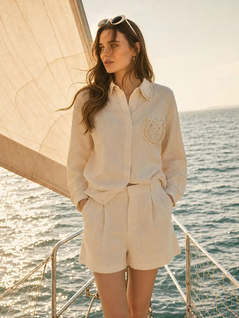 Madame Beige Colour Rayon Linen Shorts
