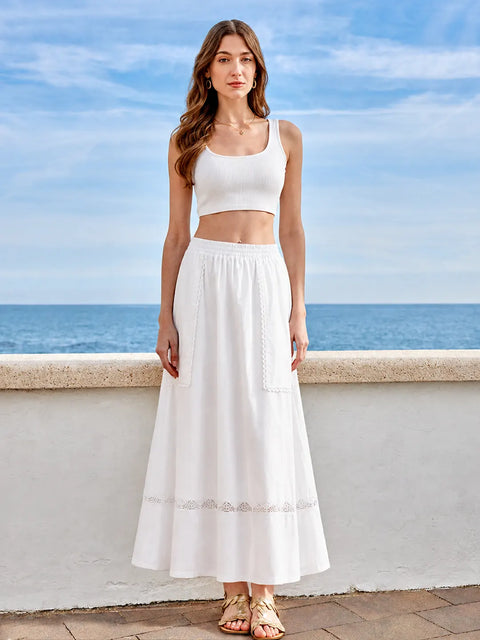 Madame White Cotton Embdroidery Skirt