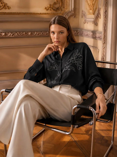 Madame Embroidered Black Shirt