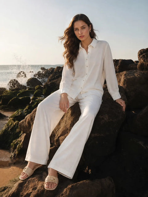 Madame White Rayon Blend Co-ord Set