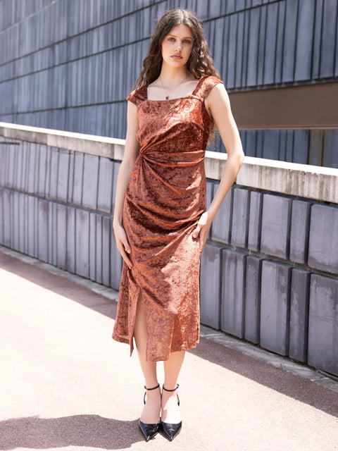 Madame Textured Rust Bodycon Dress