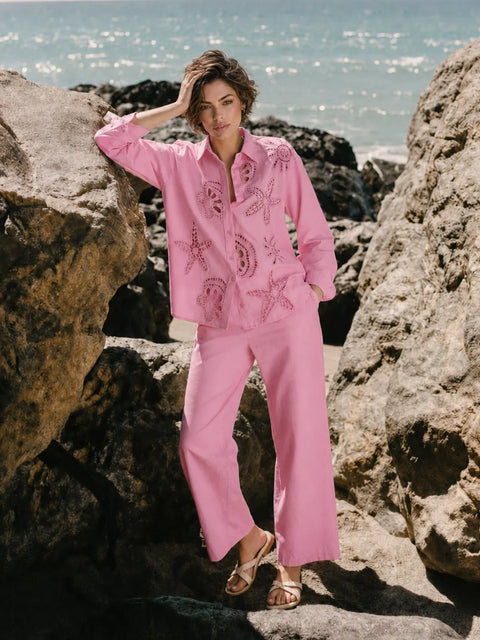 Madame Pink Cotton Round Neck Co-ord Set Top