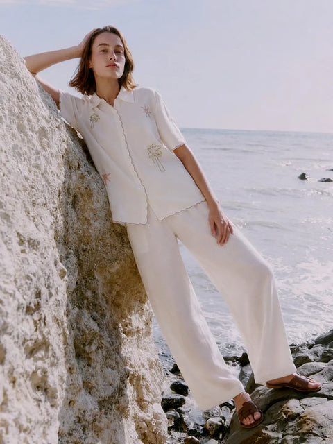 Madame Off White Rayon Blend Co-ord Set Shirt
