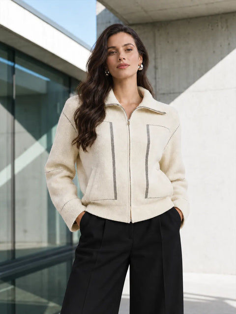 Madame Beige Polo Zipper Sweater