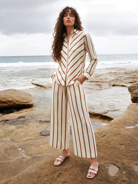 Madame Brown Viscose Collared Full Sleeve Co-ord Set