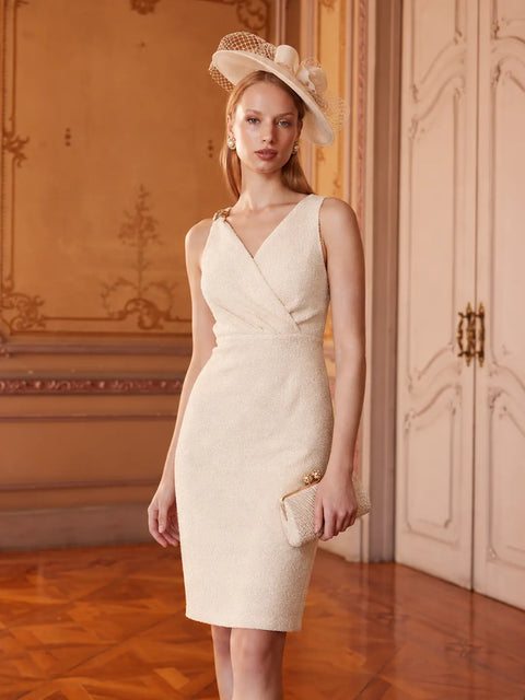 Madame Self Design Bodycon Mini Off White Dress
