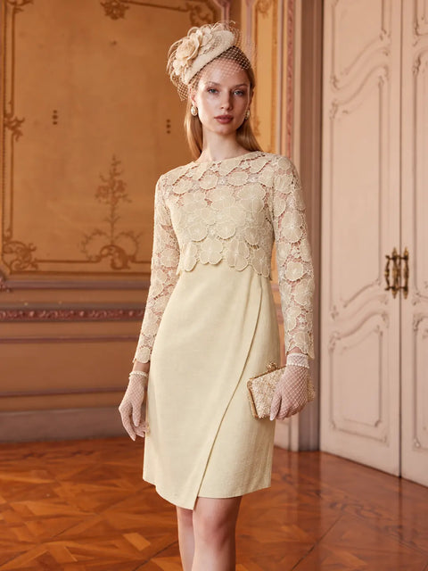 Madame Lace Overlay Wrap Lemon Yellow Dress