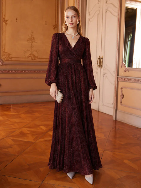 Madame Cinched Waist Fit and Flare Maroon Maxi Dress