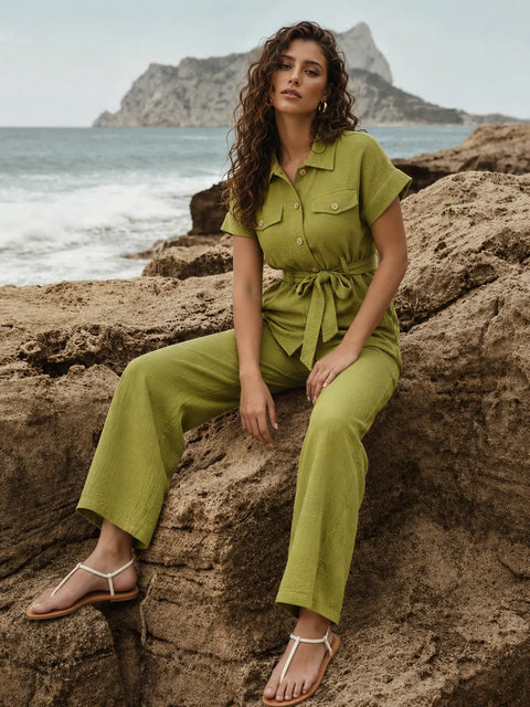 Madame Olive Rayon Fold-Up Sleeve Collared Co-ord Set