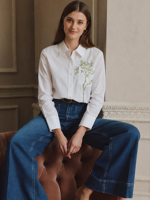 Madame Embroidery Detail White Cotton Shirt