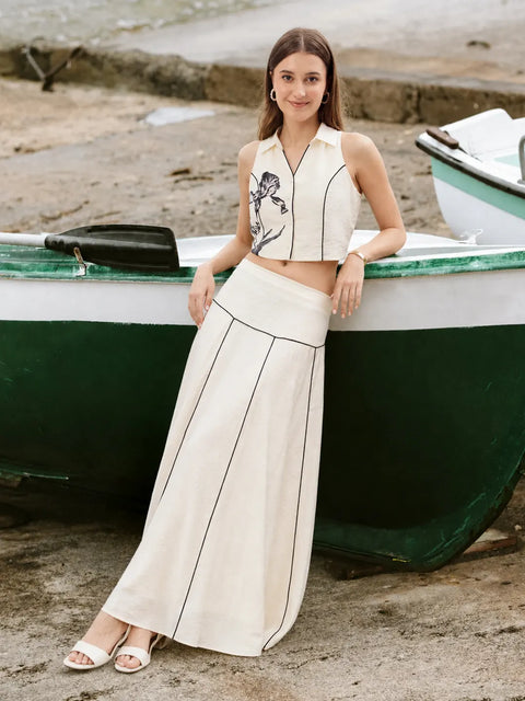 Madame Embroidery Off White Viscose Blend Co-ord Set