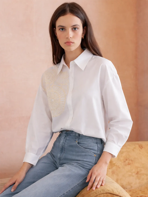 Madame White Embroidered Cotton Shirt