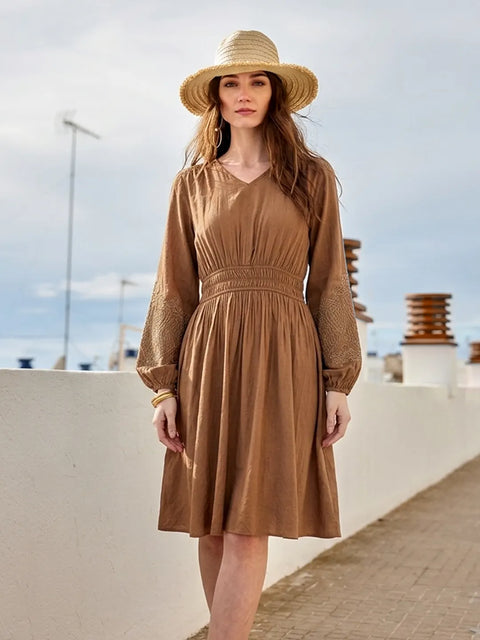 Madame Brown Rayon Nylon Blend Embroidered Dress