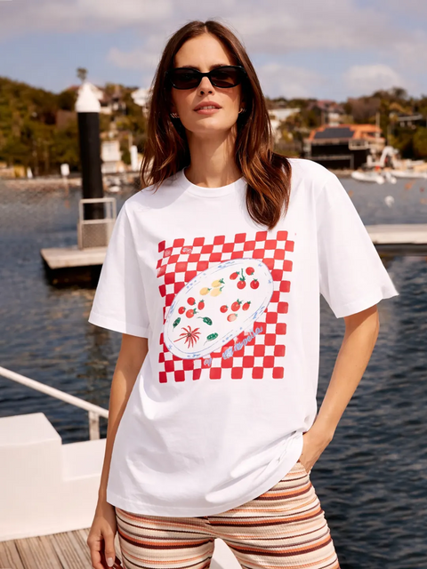 Madame White Printed Crew Neck Cotton T-Shirt
