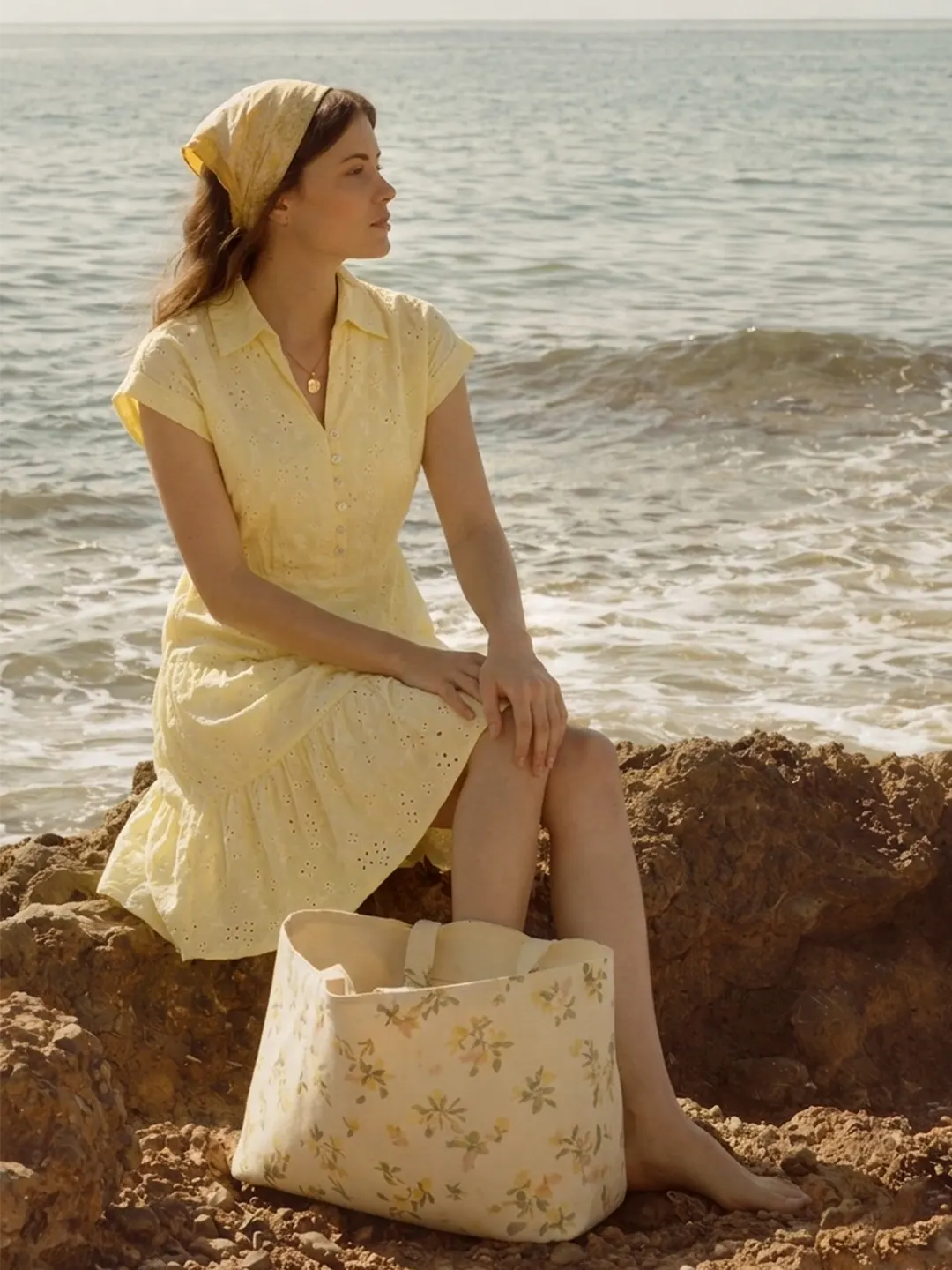 Madame Butter Yellow Printed Cotton Tiered Dress color swatch