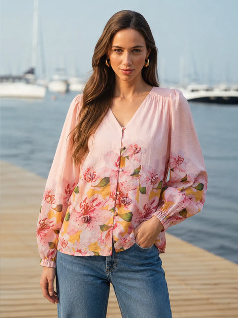 Madame Floral Print Pink Lyocell Blend Top